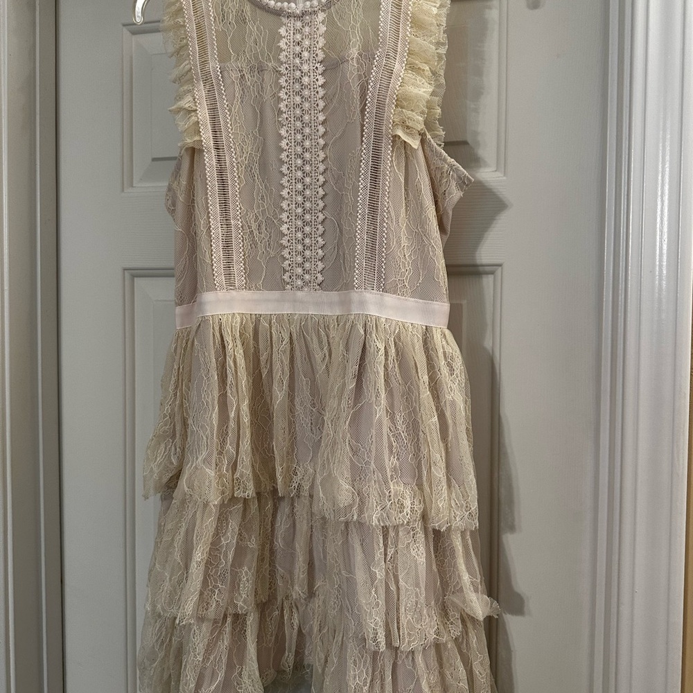 For Love And Lemons Cream Lace Tiered Kids Dress